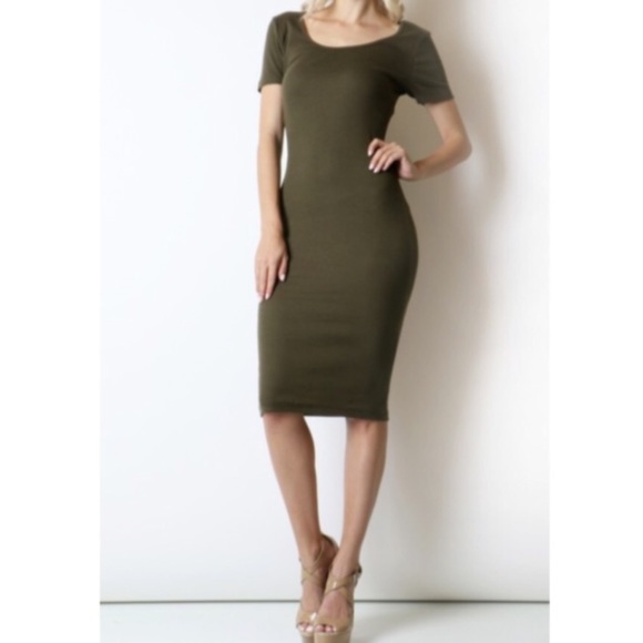 Dark Olive cotton bodycon dress - Picture 3 of 4